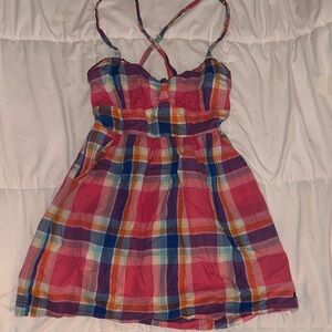Y2K Abercrombie & Fitch babydoll Dress Plaid size medium pink blue green